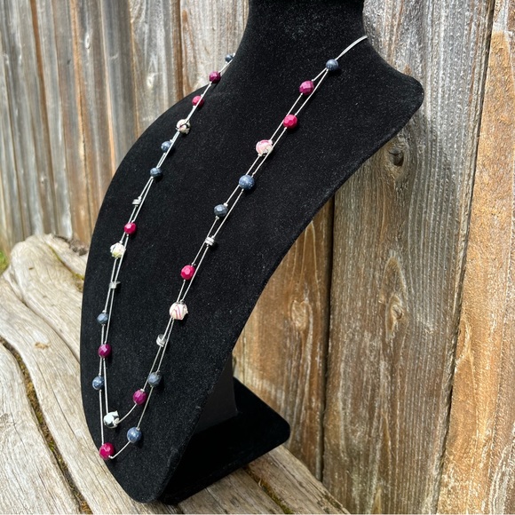 Loft silver cranberry and blue long necklace - Picture 3 of 11